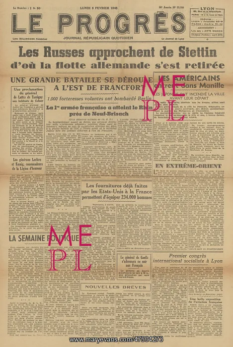 : Le Progres front page American forces liberate Manila : Le Progres front page American forces liberate Manila
