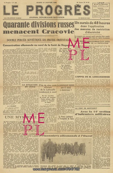 : Le Progres front page Red Army advance on Krakow : Le Progres front page Red Army advance on Krakow