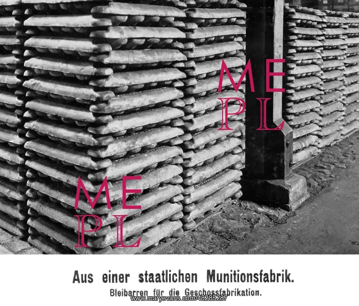 : Lead ingots in a bullet factory, 1916 : Lead ingots in a bullet factory, 1916