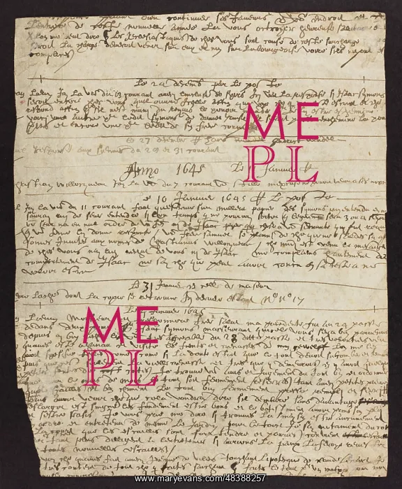 : Diary. Leaf from a diary, paper. Dated December (1644) to February 1645 : Diary. Leaf from a diary, paper. Dated December (1644) to February 1645