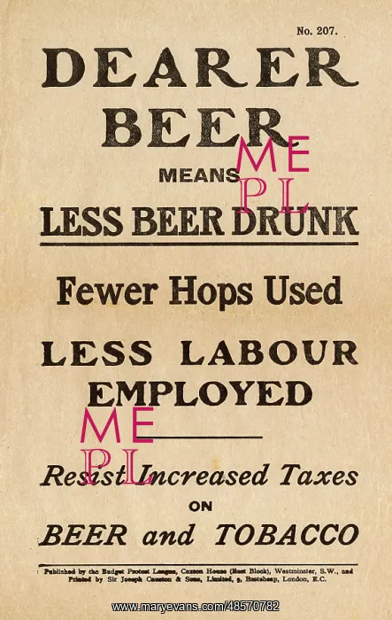 : Leaflet, Dearer Beer Means Less Beer Drunk : Leaflet, Dearer Beer Means Less Beer Drunk