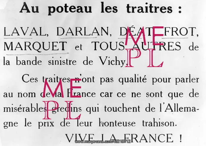 : Leaflet of the French Resistance : Leaflet of the French Resistance