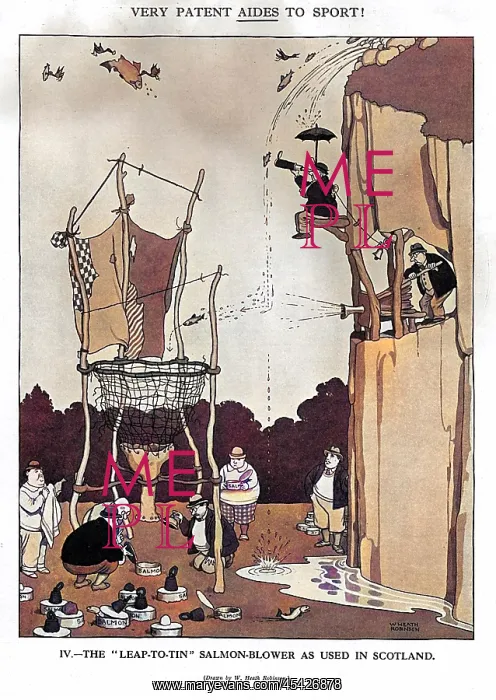 : The Leap to Tin Salmon Blower by Heath Robinson : The Leap to Tin Salmon Blower by Heath Robinson