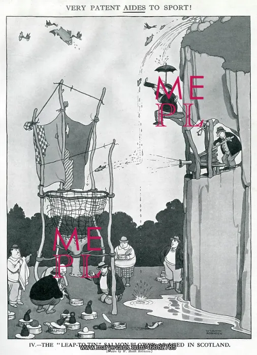 : The Leap to Tin Salmon Blower by Heath Robinson : The Leap to Tin Salmon Blower by Heath Robinson