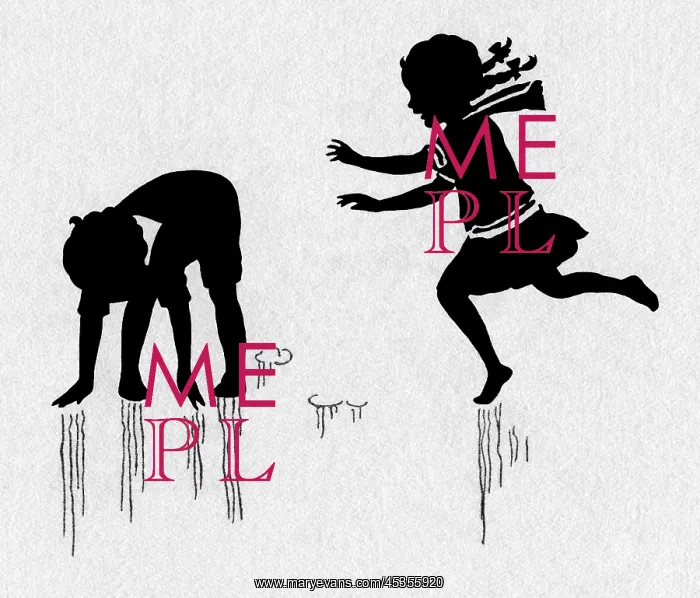  : Leapfrog. Silhouette of boy and girl playing leapfrog