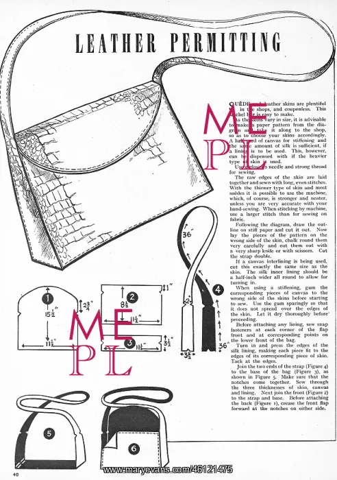 : Leather permitting, 1944 - making a bag : Leather permitting, 1944 - making a bag