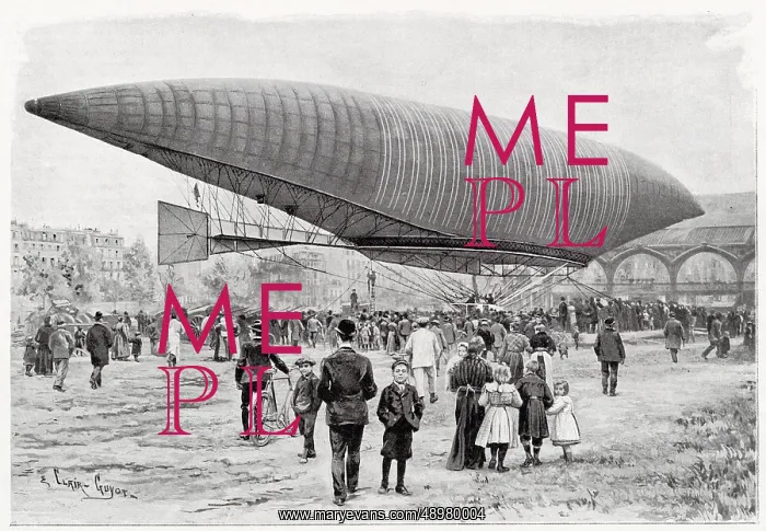 : Lebaudy airship landing at Champ de Mars, Paris : Lebaudy airship landing at Champ de Mars, Paris