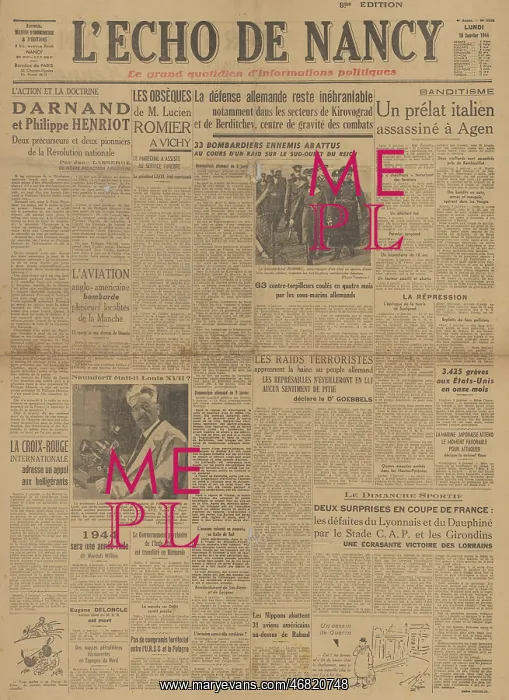 : L'Echo De Nancy front page Red Army advance on Eastern Front : L'Echo De Nancy front page Red Army advance on Eastern Front