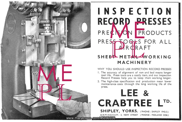 : Lee & Crabtree INspection Record Presses. Machine Tools : Lee & Crabtree INspection Record Presses. Machine Tools