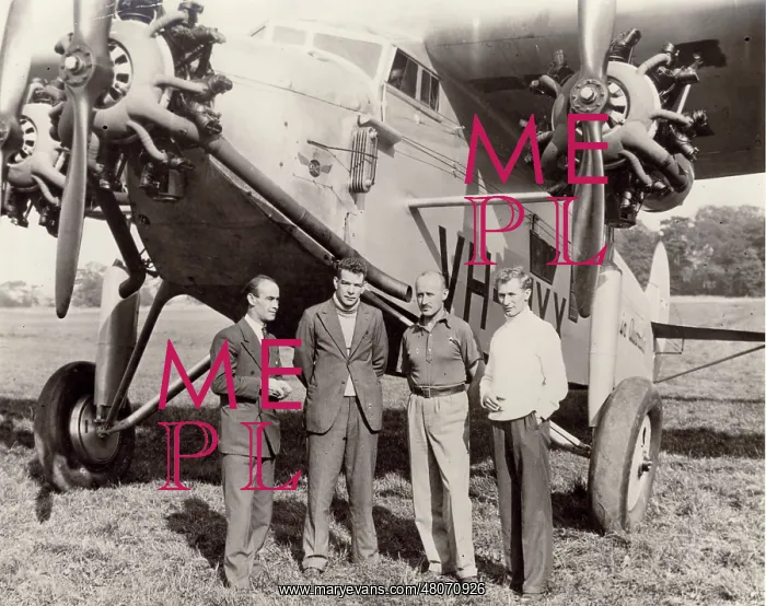 : From left: Charles Ulm, P G Taylor and crew : From left: Charles Ulm, P G Taylor and crew