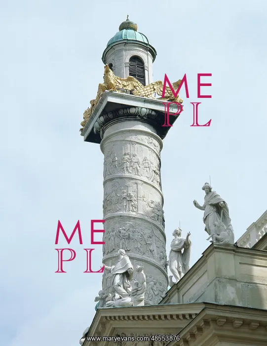 : Left column with reliefs depicting scenes from the life of S : Left column with reliefs depicting scenes from the life of S