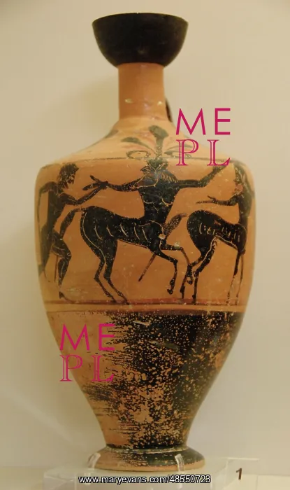 : Lekythos black-figure with scenes of Centauromachy. Late 6th : Lekythos black-figure with scenes of Centauromachy. Late 6th