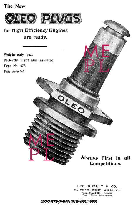 : Leo Ripault & Co. OLEO Spark Plugs 1919 Advert : Leo Ripault & Co. OLEO Spark Plugs 1919 Advert