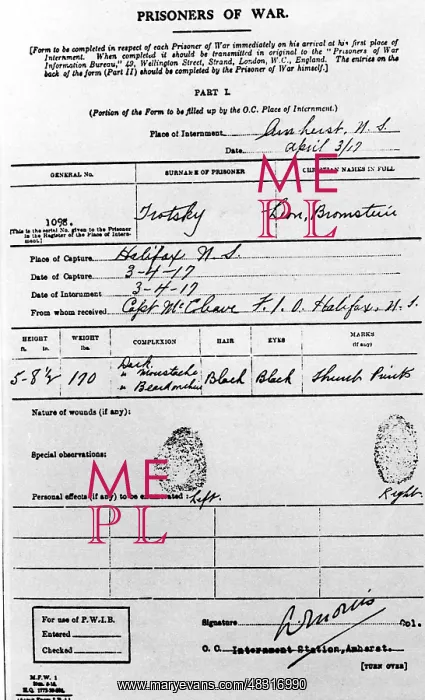 : Leon Trotsky's prisoner of war certificate, 1917 : Leon Trotsky's prisoner of war certificate, 1917