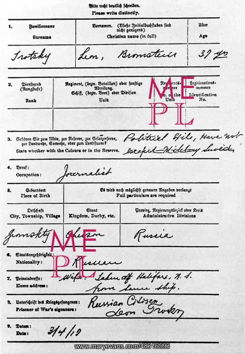 : Leon Trotsky's prisoner of war certificate, 1917 : Leon Trotsky's prisoner of war certificate, 1917