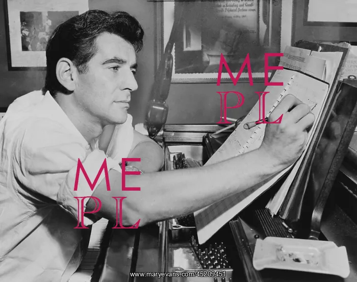 : Leonard Bernstein (1918-1990), seated at ? : Leonard Bernstein (1918-1990), seated at ?