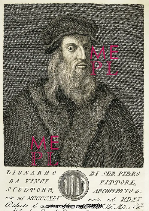 : LEONARDO DA VINCI (1452-1519). Engraving. SPAIN : LEONARDO DA VINCI (1452-1519). Engraving. SPAIN