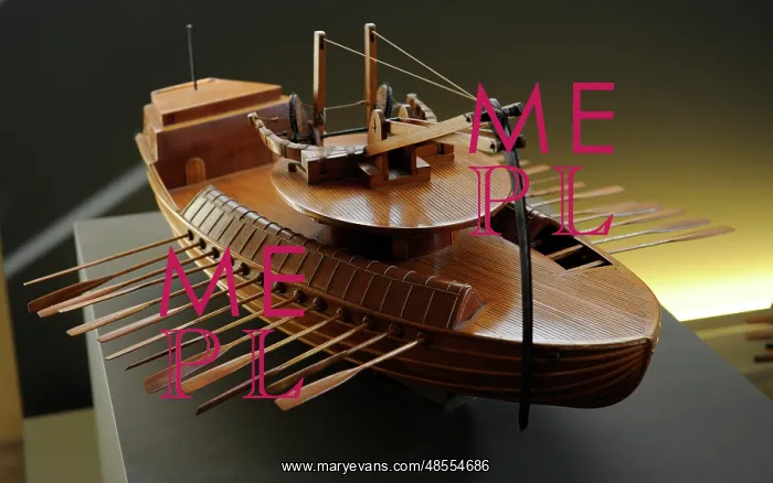 : Leonardo da Vinci, model of a ship with oars : Leonardo da Vinci, model of a ship with oars