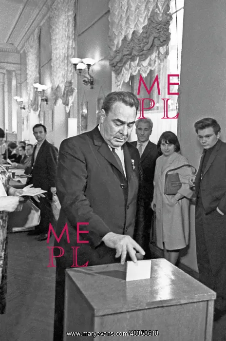 : Leonid Brezhnev at polling station, 1966 : Leonid Brezhnev at polling station, 1966