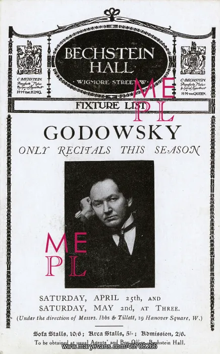 : Leopold Godowsky performing at the Bechstein Halll, London : Leopold Godowsky performing at the Bechstein Halll, London