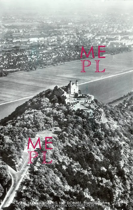 : Leopoldsberg with the church and the Danube in the : Leopoldsberg with the church and the Danube in the