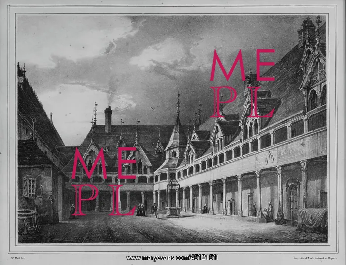 : Les Hospices de Beaune, engraving, Chateau de : Les Hospices de Beaune, engraving, Chateau de