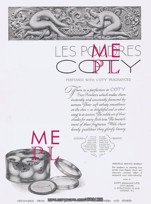 : Les Poudres Coty Advert, 1927 : Les Poudres Coty Advert, 1927
