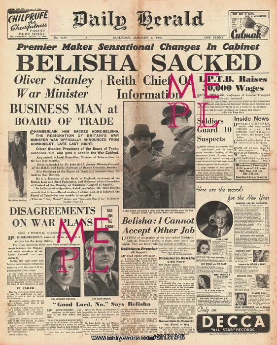 : Leslie Hore-Belisha resigns : Leslie Hore-Belisha resigns