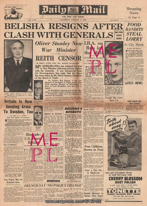 : Leslie Hore-Belisha resigns : Leslie Hore-Belisha resigns