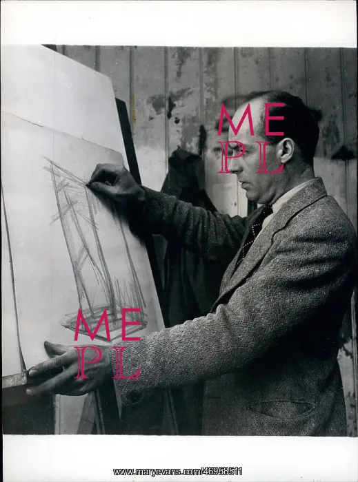 : Leslie Thornton, sculptor, with drawing for a sculpture : Leslie Thornton, sculptor, with drawing for a sculpture
