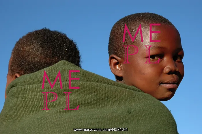 : Lesotho, 2004, Rural. A young boy. and his sister wrapped : Lesotho, 2004, Rural. A young boy. and his sister wrapped