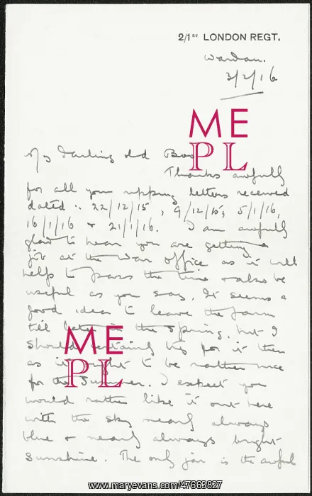 : Letter from Albert Auerbach from Camp Wardan, Egypt, WW1 : Letter from Albert Auerbach from Camp Wardan, Egypt, WW1