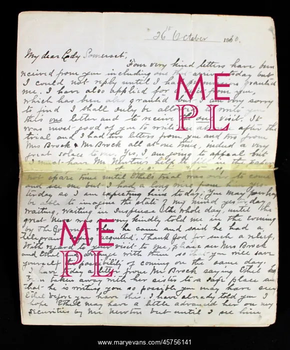 : Letter from Dr Crippen to Lady Somerset : Letter from Dr Crippen to Lady Somerset