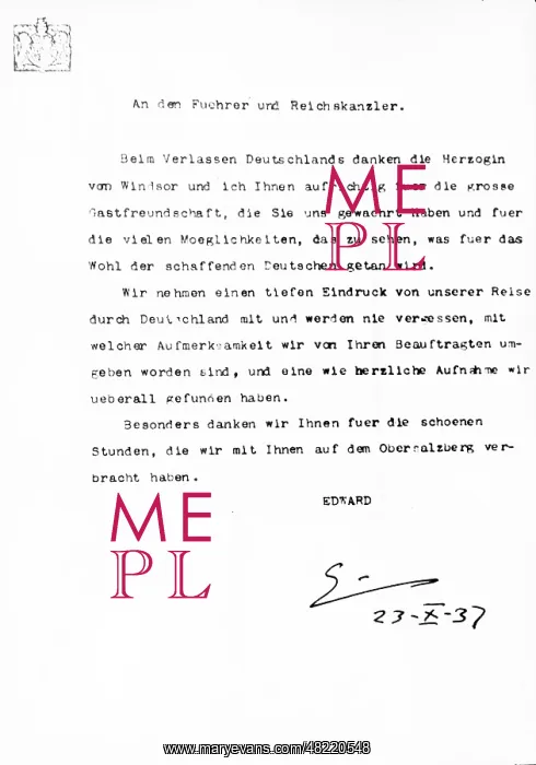 : Letter of Edward of Windsor, 1937 : Letter of Edward of Windsor, 1937