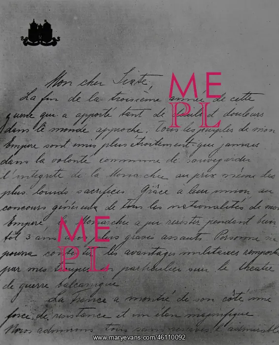 : Letter from Emperor Karl to Sixtus; : Letter from Emperor Karl to Sixtus;