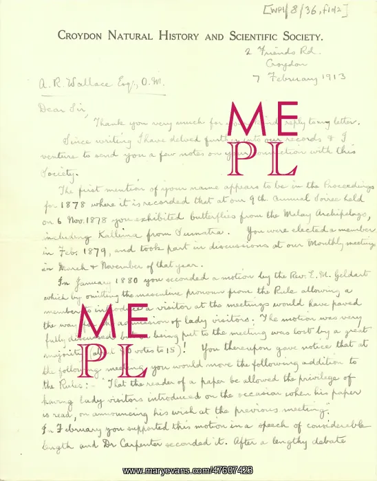 : Letter from Frank Roberts to Alfred Russel Wallace, February : Letter from Frank Roberts to Alfred Russel Wallace, February