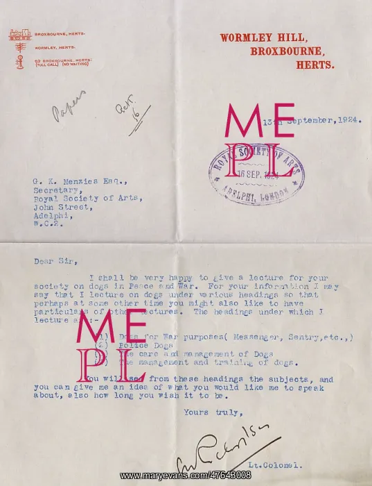 : Letter from Lt. Colonel Richardson, dog trainer : Letter from Lt. Colonel Richardson, dog trainer