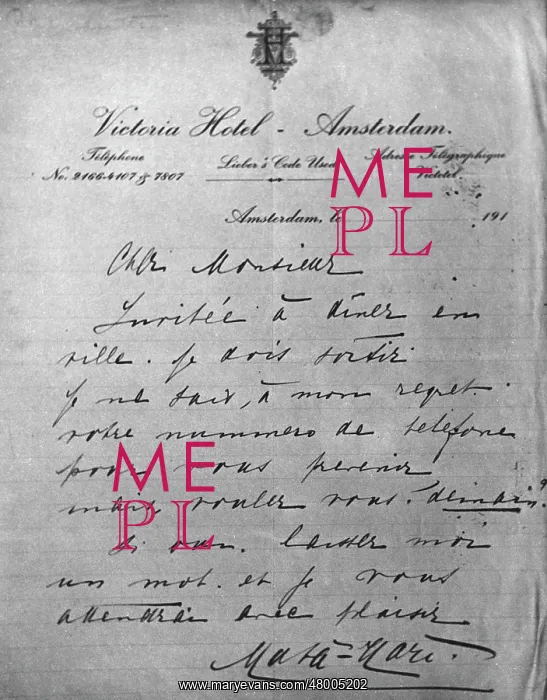 : Letter from Mata Hari, dancer, courtesan and possible spy : Letter from Mata Hari, dancer, courtesan and possible spy
