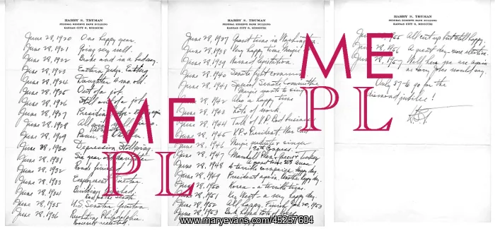 : Letter former President Harry Truman sent to his : Letter former President Harry Truman sent to his