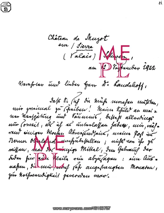 : Letter by Rainer Maria Rilke, 12.9.1922 : Letter by Rainer Maria Rilke, 12.9.1922