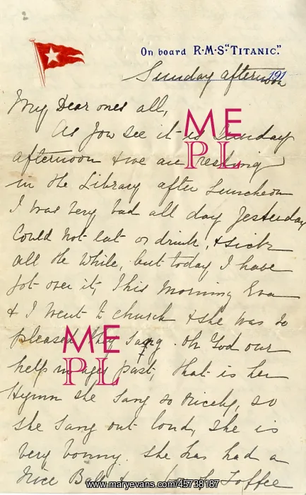 : Letter from RMS Titanic from Esther and Eva Hart : Letter from RMS Titanic from Esther and Eva Hart
