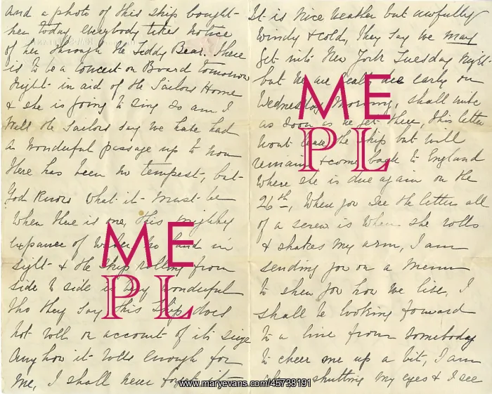 : Letter from RMS Titanic from Esther and Eva Hart : Letter from RMS Titanic from Esther and Eva Hart