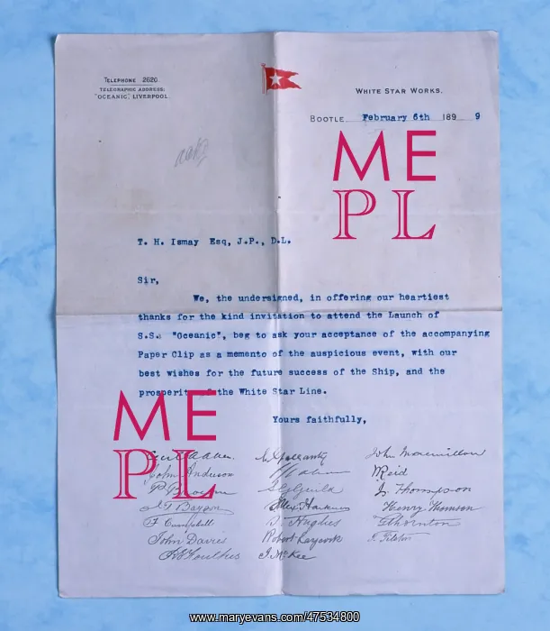 : Letter to Thomas Henry Ismay : Letter to Thomas Henry Ismay