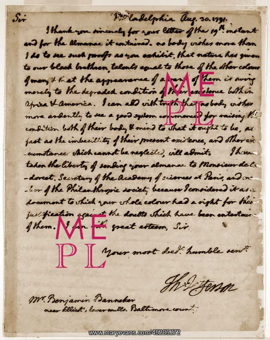 : A letter by Thomas Jefferson to Benjamin ? : A letter by Thomas Jefferson to Benjamin ?