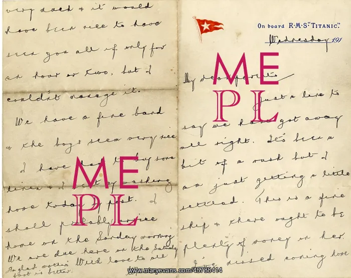 : Letter from Titanic bandmaster Wallace Hartley : Letter from Titanic bandmaster Wallace Hartley