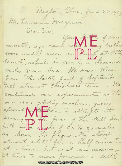 : Letter from Wilbur Wright to Lawrence Hargrave : Letter from Wilbur Wright to Lawrence Hargrave