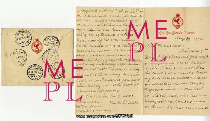 : Letter written by Ida Stanton on board RMS Carpathia : Letter written by Ida Stanton on board RMS Carpathia