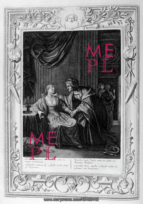 : Leucothoe seduced by Apollo. Engraved illustration : Leucothoe seduced by Apollo. Engraved illustration