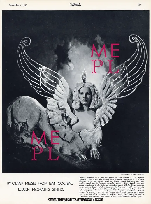 : Leueen McGrath in Oliver Messel designed sphinx costume : Leueen McGrath in Oliver Messel designed sphinx costume