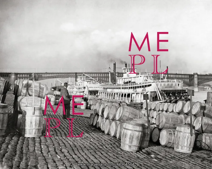 : Levee Circa 1900 Barrels of Apples from Calhoun : Levee Circa 1900 Barrels of Apples from Calhoun
